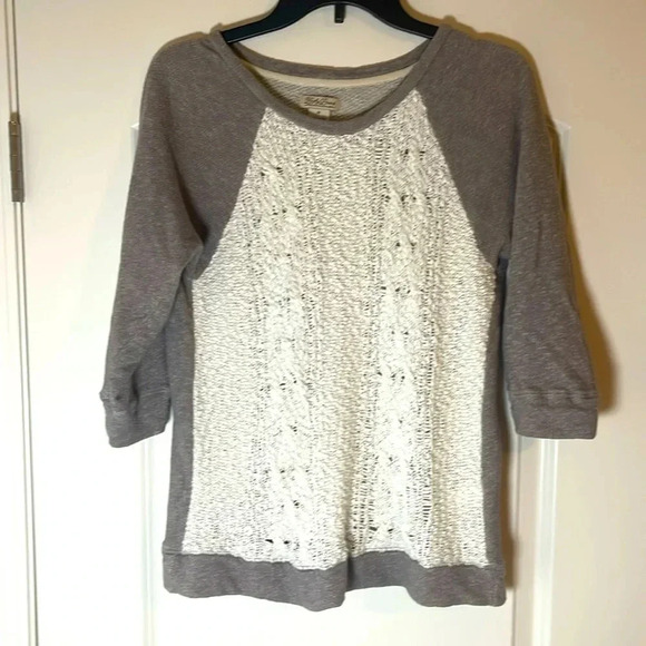 Lucky Brand Ivory Cable Knit 3/4 Sleeve Pullover Sweater - Size M - Picture 1 of 8